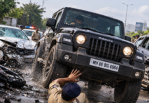 Hit&Run : चाकण-शिक्रापूर मार्गावर थार वाहनचालकाकडून पोलिस कर्मचाऱ्याच्या अंगावर वाहन घालण्याचा प्रकार. Hit&Run